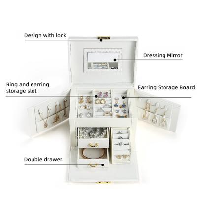 China Fashion Wholesale Large Capacity Multifunctional Portable Travel Jewelry Bag with Drawer and Mirror Storage Jewelry Bag for sale