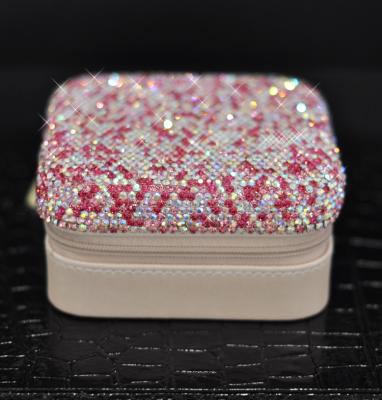 China Fashion Fancy Diamond Travel Mini Jewelry Box 2021 Jewelry Organizer Necklaces Rings Earrings Necklace Storage Case for sale