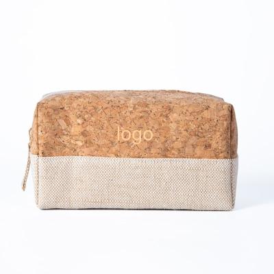 China Eco Friendly Storage Cotton Canvas Zipper Rectangle Bags Pouch Cork Cosmetic Bag Recycled Natural for sale