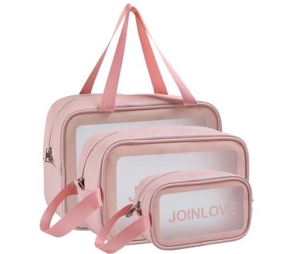 China Wholesale Pink Transparent Large Capacity Storage Square TPU PVC Make Up Clear Travel Bag Cosmetic Bags for sale