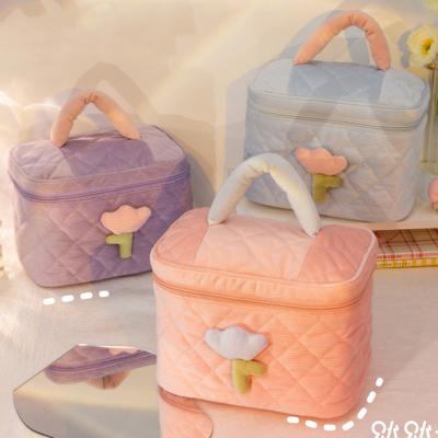 China Fashion Portable Girl Mother-in-Law Make Up Bag Large Capacity Wash Storage Box Corduroy Cosmetic Bag for sale