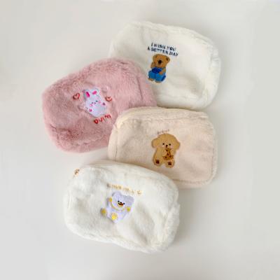 China Large Capacity Fashion INS Cute Bear Storage Portable Toilet Embroidered Plush Cosmetic Bag for sale