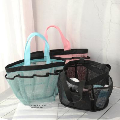 China Fashion Portable Transparent Mesh Beach Bag Bathing Swimming Mesh Large Capacity Storage Bag Travel Wash Bag for sale