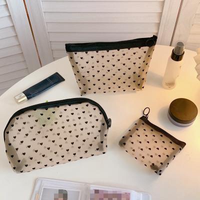 China New Fashion Women Zipper Make Up Bags Travel Fashion Dot Transparent Mesh Cosmetic Bag Black Toiletry Wash Makeup Bag Storage Case for sale