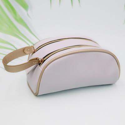 China Fashion Customized Waterproof Soft Magnetic Zipper Button Handle Large Capacity Pouch White Cosmetic Bag Shell Make Up Bag Double for sale