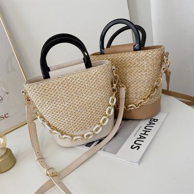 China Wholesale Fashion Straw Bags Women Handbags Ladies Leather Straw Handbags With Woven Handle for sale