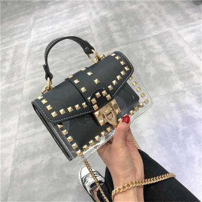 China 2021 Fashion Lock Chain Bags Transparent Bags Women Handbags Cross Shoulder - Body Rivet Handbag Jelly Purses And Bags for sale