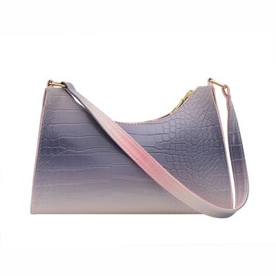 China Eco-Friendly Lady Handbag Crocodile Grain Cheap Eco-friendly Stone Grain Fashion PU Handbag Gradient Color One Shoulder Bag for sale