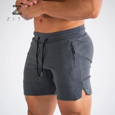 China Factory Brand Summer Plain Men's Gray Quick Dry Drawstring Zipper Running Sports Shorts Custom Made Breathable Gym Shorts for sale