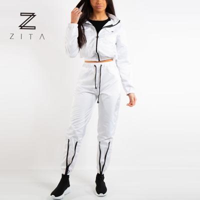 China Custom Made 65% Cotton 30% Polyester 5% Elastane Womens Breathable Gym Wear White Tracksuit for sale