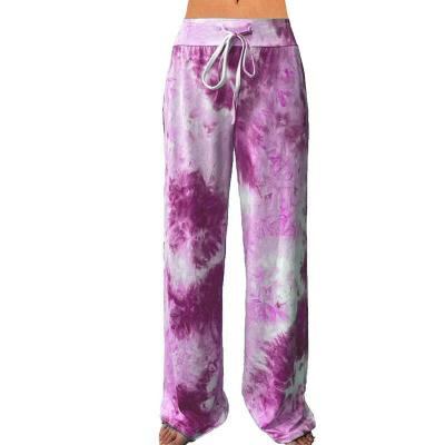 China Breathable Drawstring Waistband Wide Leg Pants Loose Running Pants Women Tie Dye Print Yoga Pants for sale