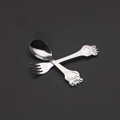 China Cute Viable Kallete Giraffe Design Kids Children Dining Set Stainless Steel Cartoon Cutlery Set With Healthy Spoon And Fork for sale