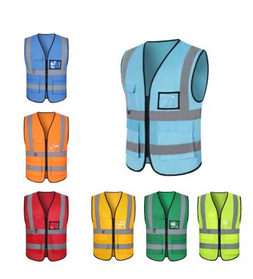 China 100% Water Proof Polyester Vest Jacket Tape Mesh Fabric Construction Security 2 Pockets Reflective Security Invest Reflective Clothing for sale