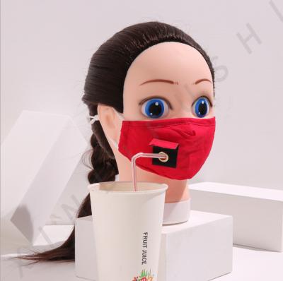 China Daily Life Washable The Straw Hole Cloth Face Mask With Drinking Hole For Adults And Children for sale