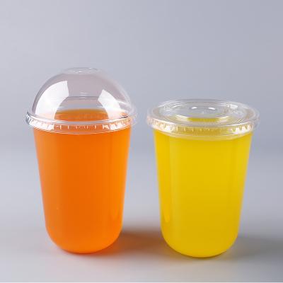 China 500-90 16oz 500ml LOGO Printed Clear Disposable Plastic U Shape Single Wall Custom Juice Boba Milk Bubble Tea Mug with Lids for sale