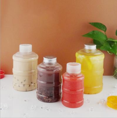 China Bubble Tea 300ml 500ml 700ml 1000ml 40mm Juice Drink Containers Custom Logo Print Juice Beverage Milk Tea Plastic Barrel Bottle With Lid for sale