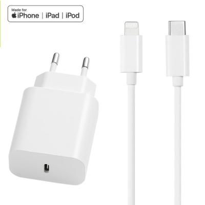 China Travel Adapter MFi EU Plug PD20W TYPE C CABLE Fast Charger Wholesale For Apple for sale