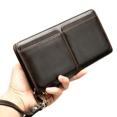 China FS2208 100% Anti-theft Genuine Leather Men's Coffee Wallet Business Credit Card Holder Coin ID Purse for sale