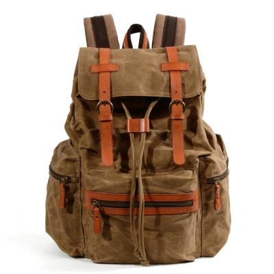 China FSD38 anti-theft backpack waxed canvas leather backpack wholesale laptop bag with leather trim for sale