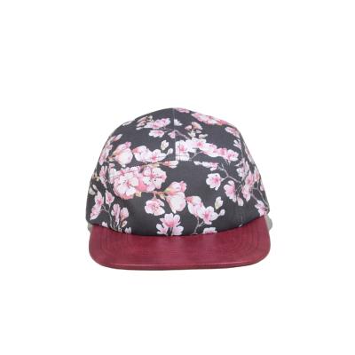 China JOINT Vintage Design Custom All Over Visor Digital Printed Leather Snapback Flat Cap For Kids Child for sale