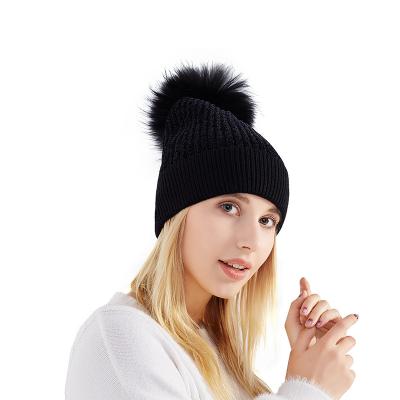 China High Quality Adult Soft Angora Ribbed Beanie Hat With Pom Cuff COMMON for sale