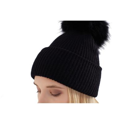 China Winter designer women JOINT wool embroirery reflective cuff knitted beanie with pom pom for sale