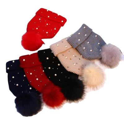 China COMMON Women's Hats Winter Furry Hat Stretching Pearl Knitting Faux Thick Hair Ball Cap Winter Brimming Hat for sale