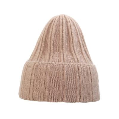 China JOINT Angora Plain Knitted Winter Women Warm Double Layered Wool Hat for sale