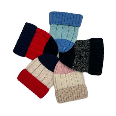 China Fashion Winter Merino Wool JOINT Three Tone Knit Kids Hat Beanie for sale