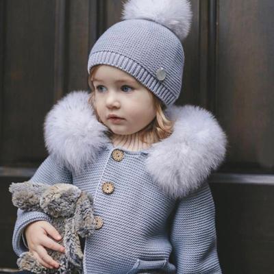 China Spring Fashion Anti-Shrink Cardigan Sweater Little Girl Clothes With Fox Fur Neck for sale