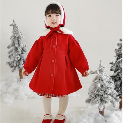 China Girls Reversible Christmas Warm Woolen Coat With Detachable Collar Baby Top Clothes 3 To 6 Months for sale