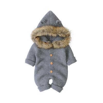 China Fashion Acrylic Kids Hooded Sweater Jumper Romper Baby Clothes Set With Fur Neck for sale