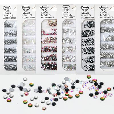 China Easy Apply Mixed Round Glass Nail Art Flat Bottom Diamond Rhinestone Grid Nail Wholesale Art Jewelry Diamond 6 for sale