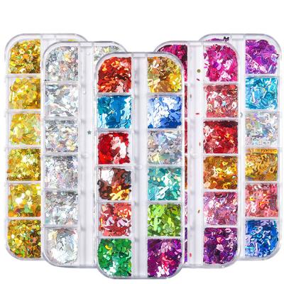 China Easy Apply Heart Shaped Snowflake Art Deco Nails Sequined Butterfly Letter 12 Grid Christmas DIY Fashionable Multicolor Glitter Manicure for sale