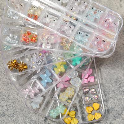 China Easy Apply Mixed New Trend Nail Art Jewelry Set Aurora Bear Flower Bow Peach Heart Spider Nail Decoration Valentines Day Press On Nails for sale