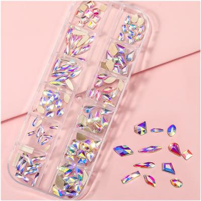 China Decorative Flat Rhinestones AB Crystals Nail Art Press On Nails With Rhinestones for sale