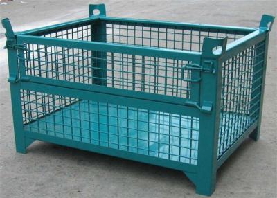 China Wheeled Lockable Pallet Cages Square Stack Legs Folds Flat For Space Saving for sale