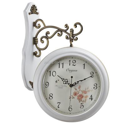 China Wooden Antique Style Wall Hanging Clock London Train Station Double Sided Outdoor Clock for sale