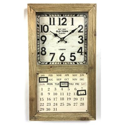 China Antique Home Decor Vintage Style Wooden Wall Clock With Calendar for sale