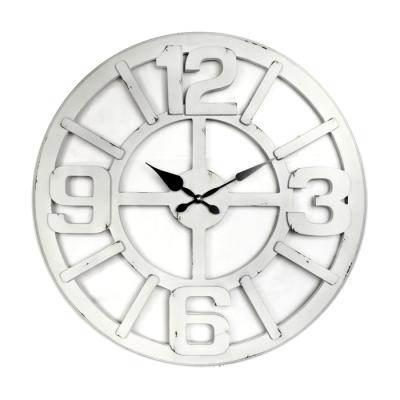 China Pure White Classic Style Antique Minimalism Iron Wall Metal Clock for sale