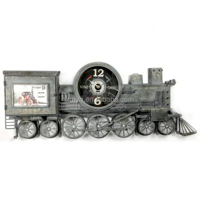 China Antique Style Home Decor Iron Special Shape Metal Old Train Shape Wall Clock for sale