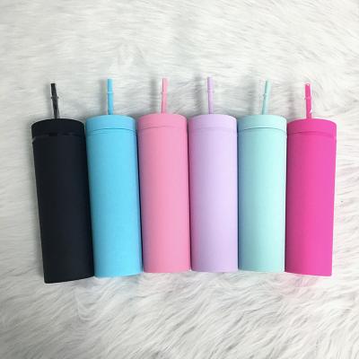 China 2021 Hot Sale 16oz Disposable Plastic Cup Tumbler Matte Skinny Cups With Lids Water Bottles for sale