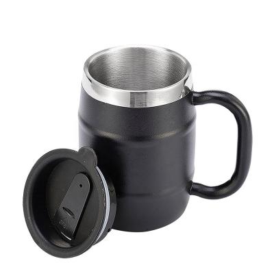 China Sustainable Hot Sale 16oz Double Wall Barrel Shaped Stainless Steel Beer Mug Coffee Mug Eco - Friendly for sale