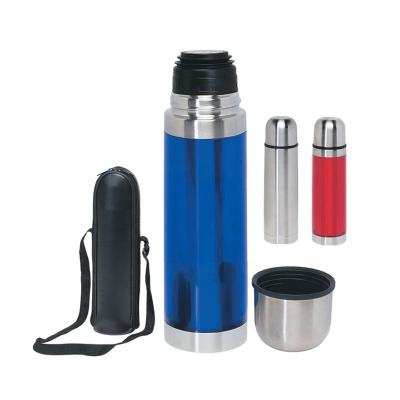 China Business Double Wall Insulated Outdoor Stainless Steel Vacuum Flask Bullet Flask Travel Mug With Leather Case for sale