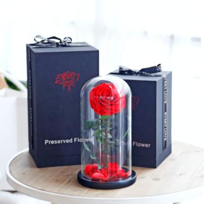 China Long llasting and natural touch Valentine Day Gift Glass Mounted Grade Preserved Flower in Glass Dome for sale