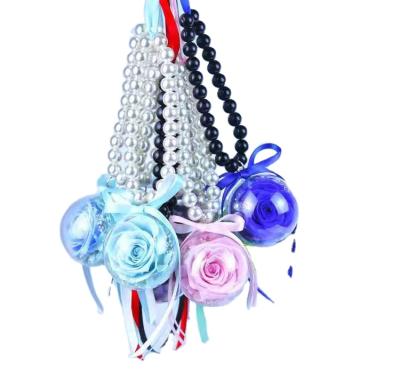 China Preserved fresh flower and beautiful acrylic preserved rose in acrylic ball eternal rose accessories hang in the car for sale