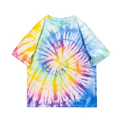 China 2020 Spring New High Quality Anti-pilling Summer Tie-Dye Retro Round Pullover Half-wrapped Neck T-Shirt for sale