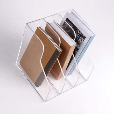 China Factory Compartment Eco-Friendly Custom Desk Stand Acrylic Storage Rack Folder Transparent Frosted Frosted Acrylic Display Rack for sale