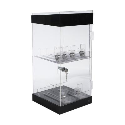 China Factory Customized Electronic Cigarette Eco-friendly 2 Layer Acrylic Display Box Display Stand With Door Lock Push for sale