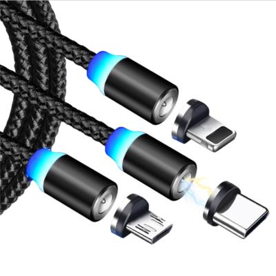 China Hot Selling Custom Mobile Phone MP3/MP4 Player Fast Charging Usb 3 In 1 Braided Cable Magnetic Charging Magnetic Data Cable for sale